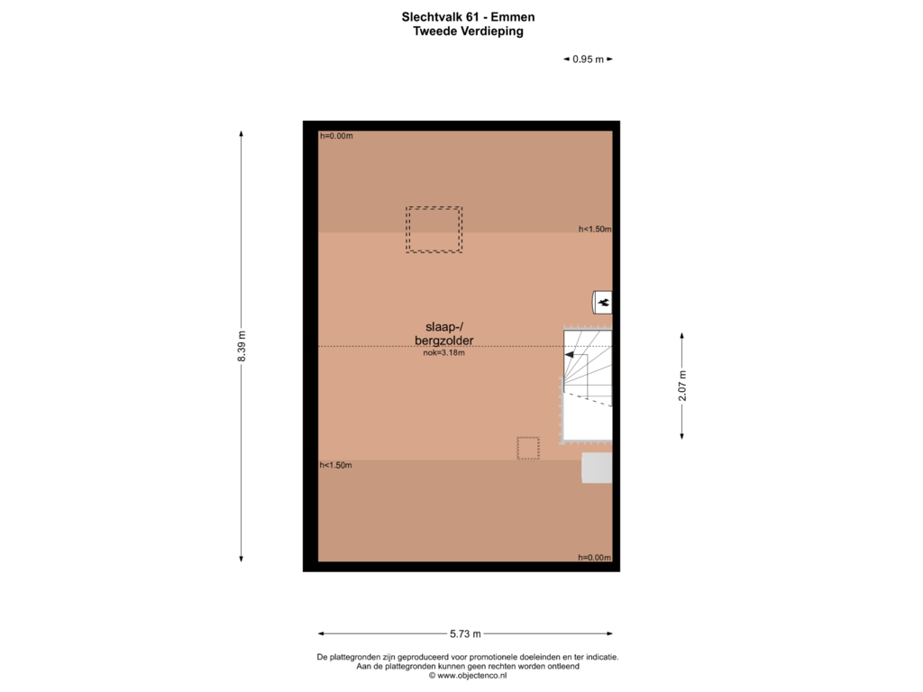 Bekijk plattegrond van TWEEDE VERDIEPING van Slechtvalk 61