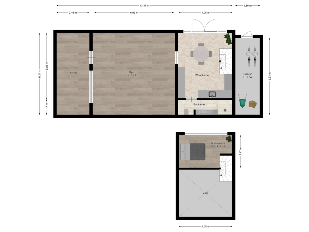 Bekijk plattegrond van Zaal, schuur en 1e verdieping van Gooyerdijk 18