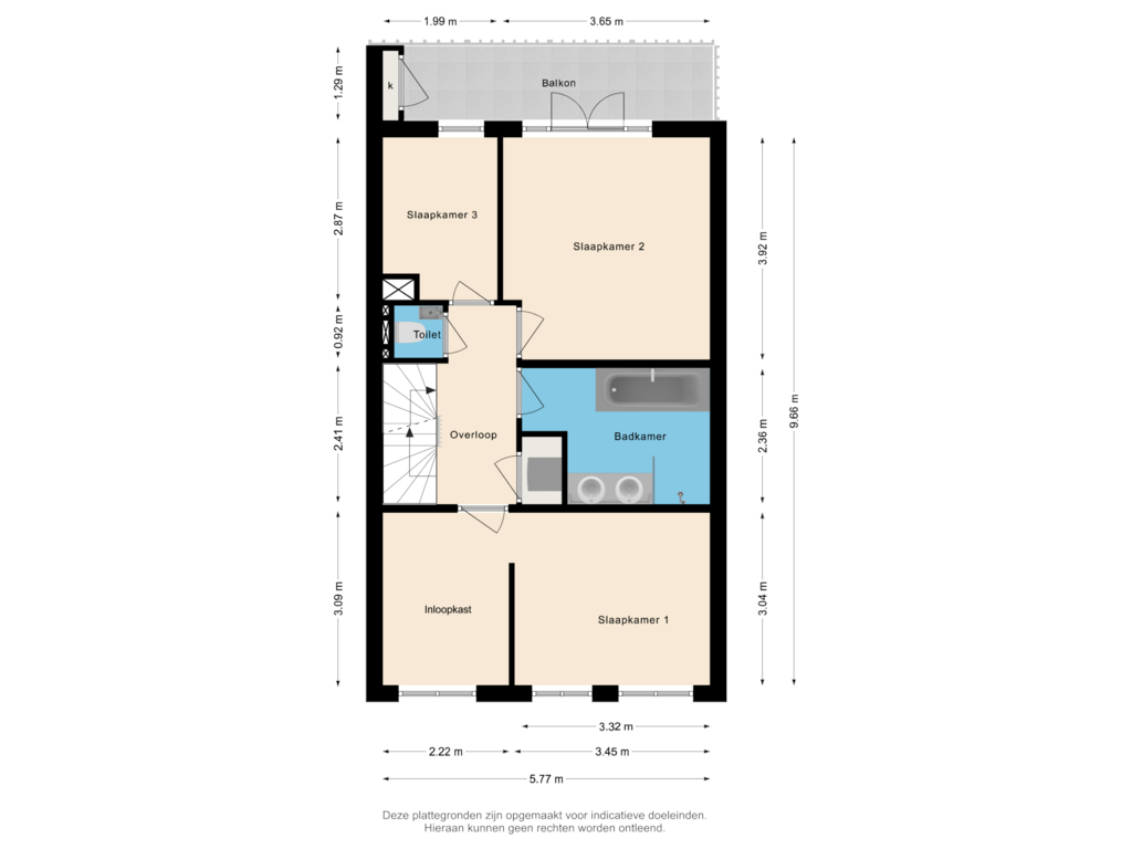 View floorplan of 3e Verdieping of Van Spilbergenstraat 63-2