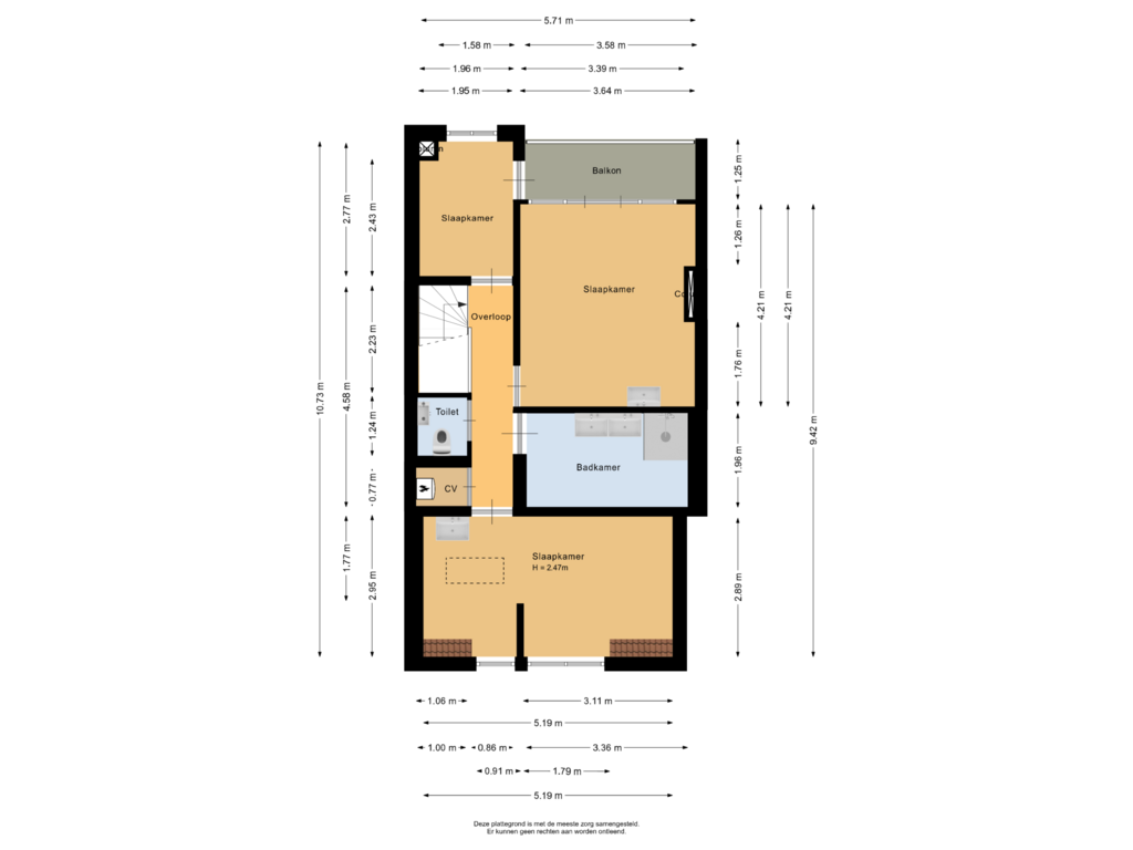 View floorplan of Tweede verdieping of Delfgaauwstraat 39-C