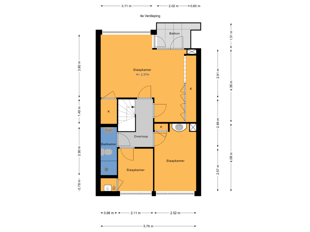 Bekijk plattegrond van 4e Verdieping van Loosduinse Hoofdplein 216