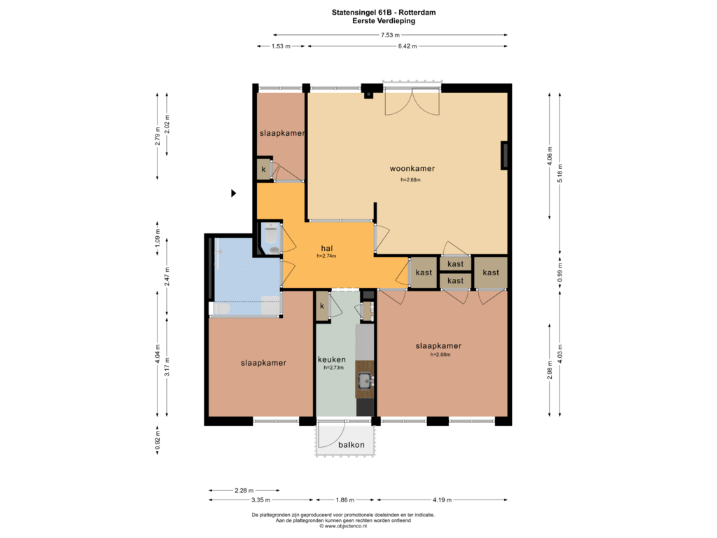 Bekijk plattegrond van EERSTE VERDIEPING van Statensingel 61-B