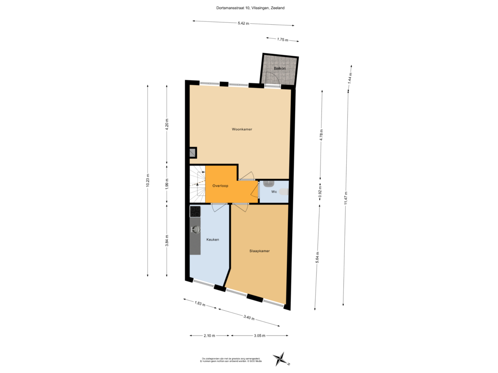 View floorplan of 1e Verdieping of Dortsmansstraat 10