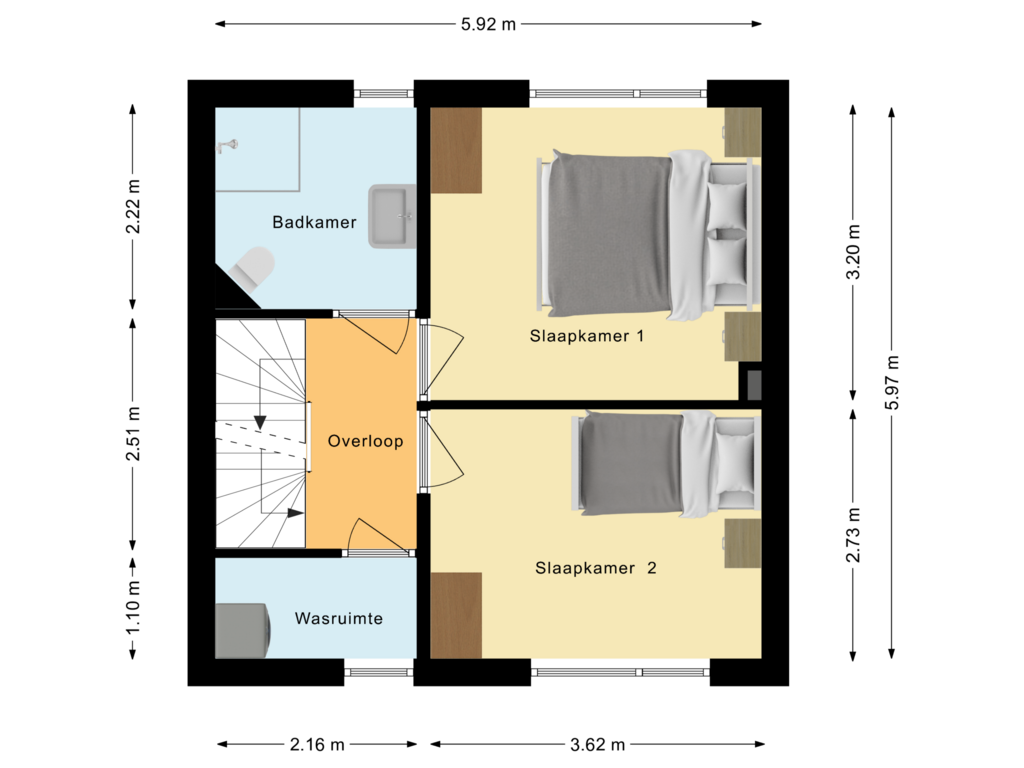 View floorplan of Eerste verdieping of W.H. Bollaertstraat 6