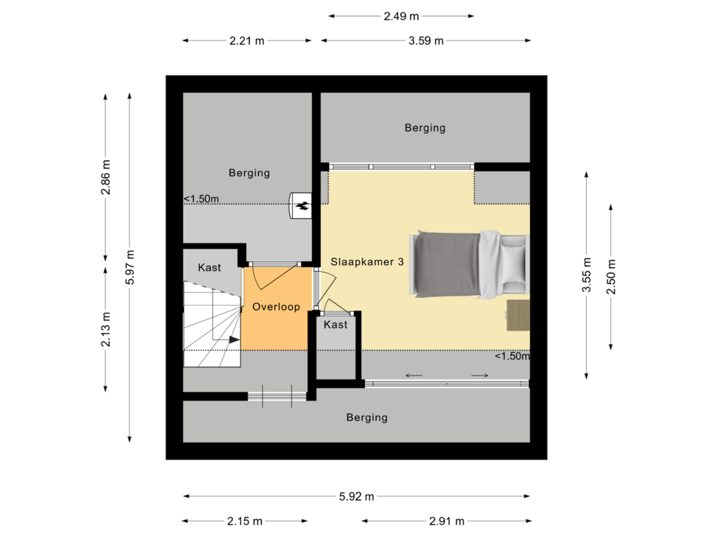 View floorplan of Tweede verdieping of W.H. Bollaertstraat 6