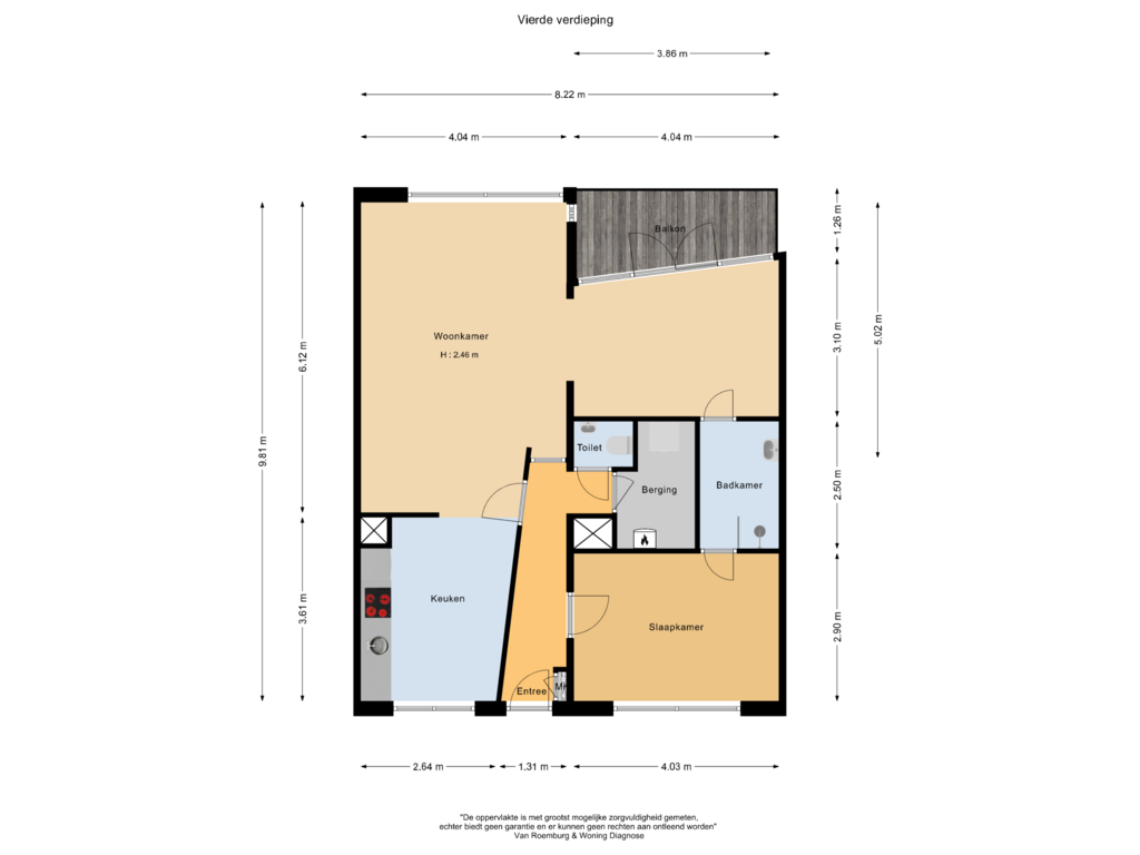 View floorplan of Vierde verdieping of Hemonystraat 36-F