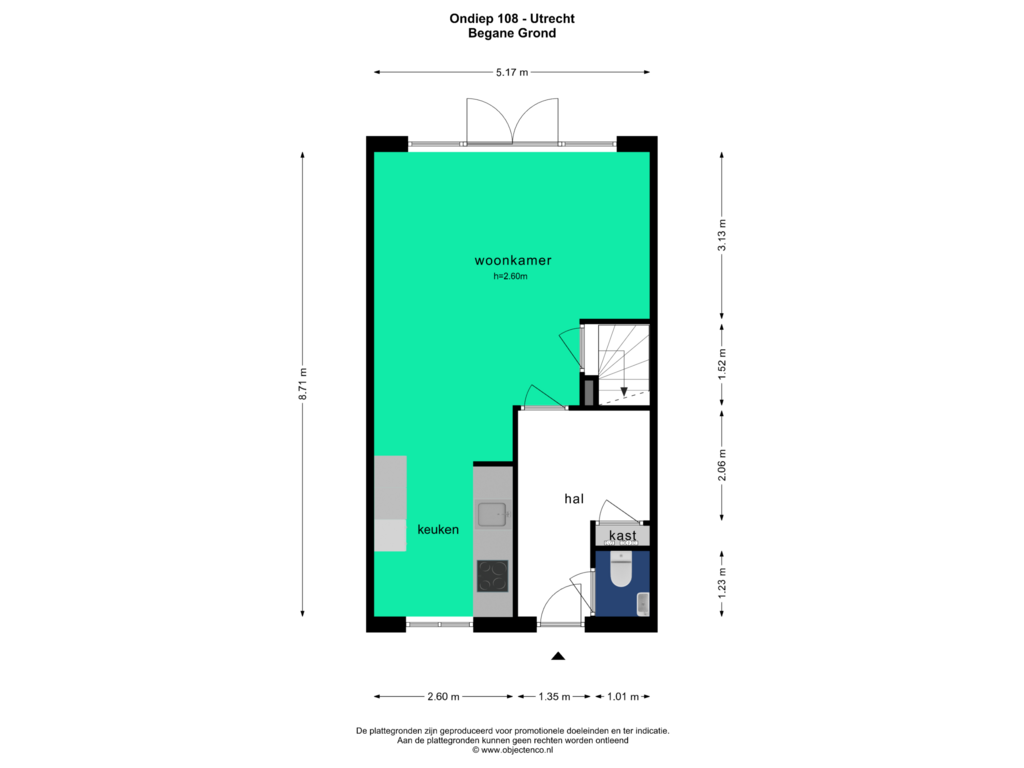 Bekijk plattegrond van BEGANE GROND van Ondiep 108