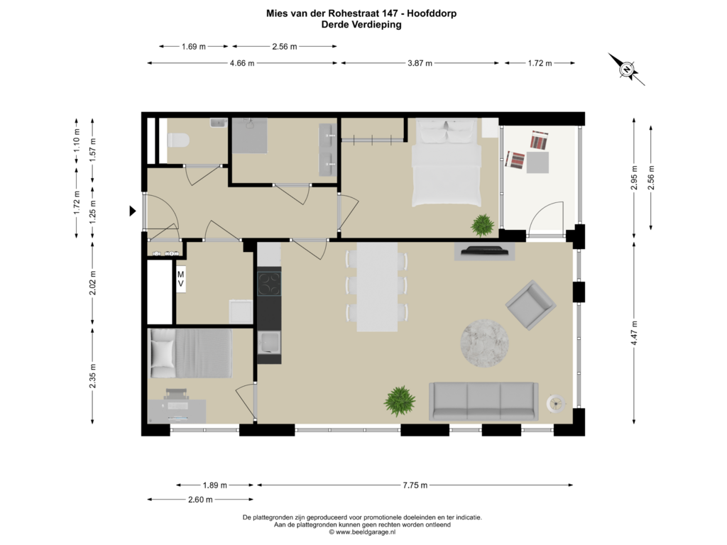 View floorplan of DERDE VERDIEPING of Mies van der Rohestraat 147