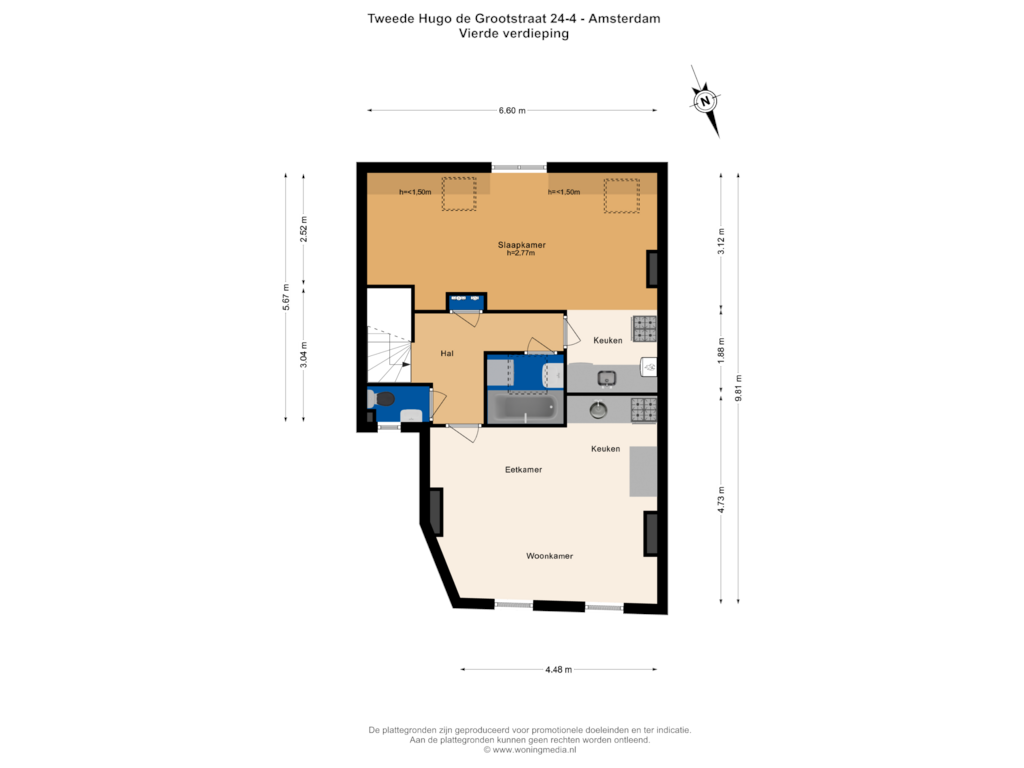 Bekijk plattegrond van 4e_verd van Tweede Hugo de Grootstraat 24-4