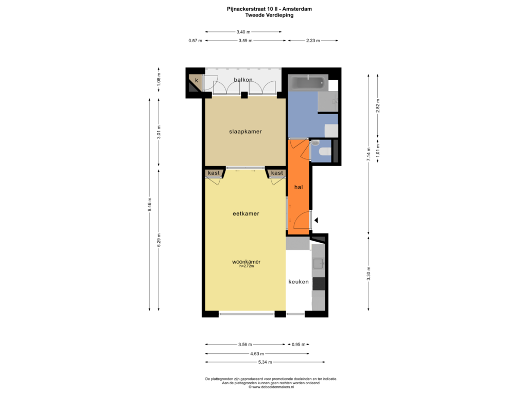 Bekijk plattegrond van TWEEDE VERDIEPING van Pijnackerstraat 10-2