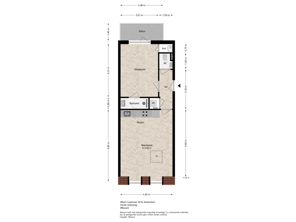 View floorplan of 4e verdieping of Albert Cuypstraat 39-N