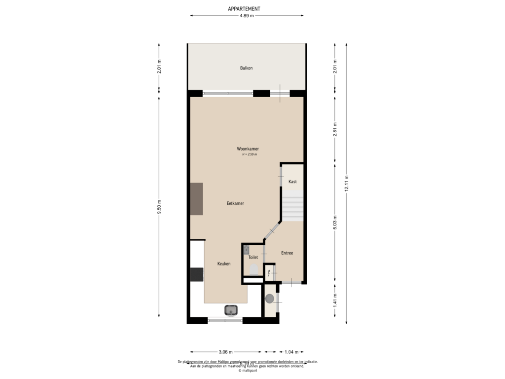 Bekijk plattegrond van Appartement van Albert van Dalsumlaan 765