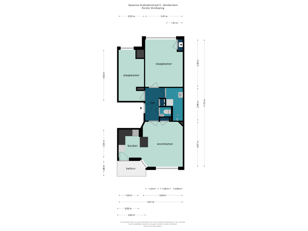 Bekijk plattegrond van Eerste Verdieping van Spaanse Brabanderstraat 5