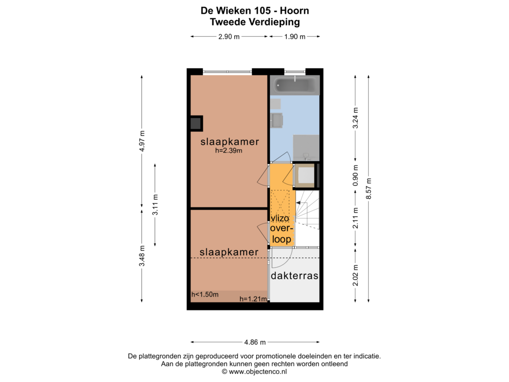 Bekijk plattegrond van TWEEDE VERDIEPING van De Wieken 105