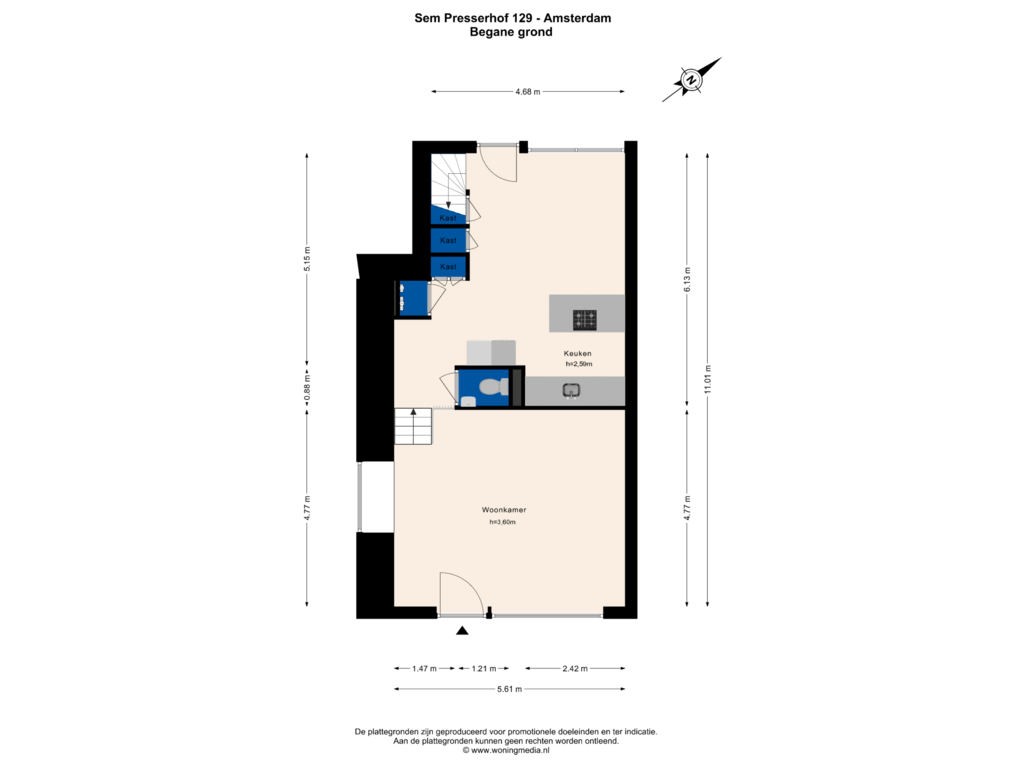 Bekijk plattegrond van Begane grond van Sem Presserhof 129