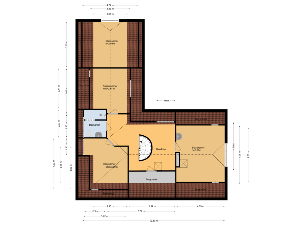 View floorplan of 1e verdieping of Benedenberg 108