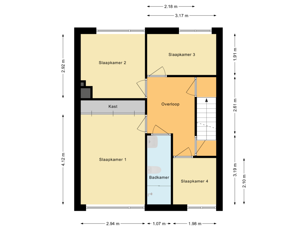 View floorplan of Eerste verdieping of Da Costastraat 19