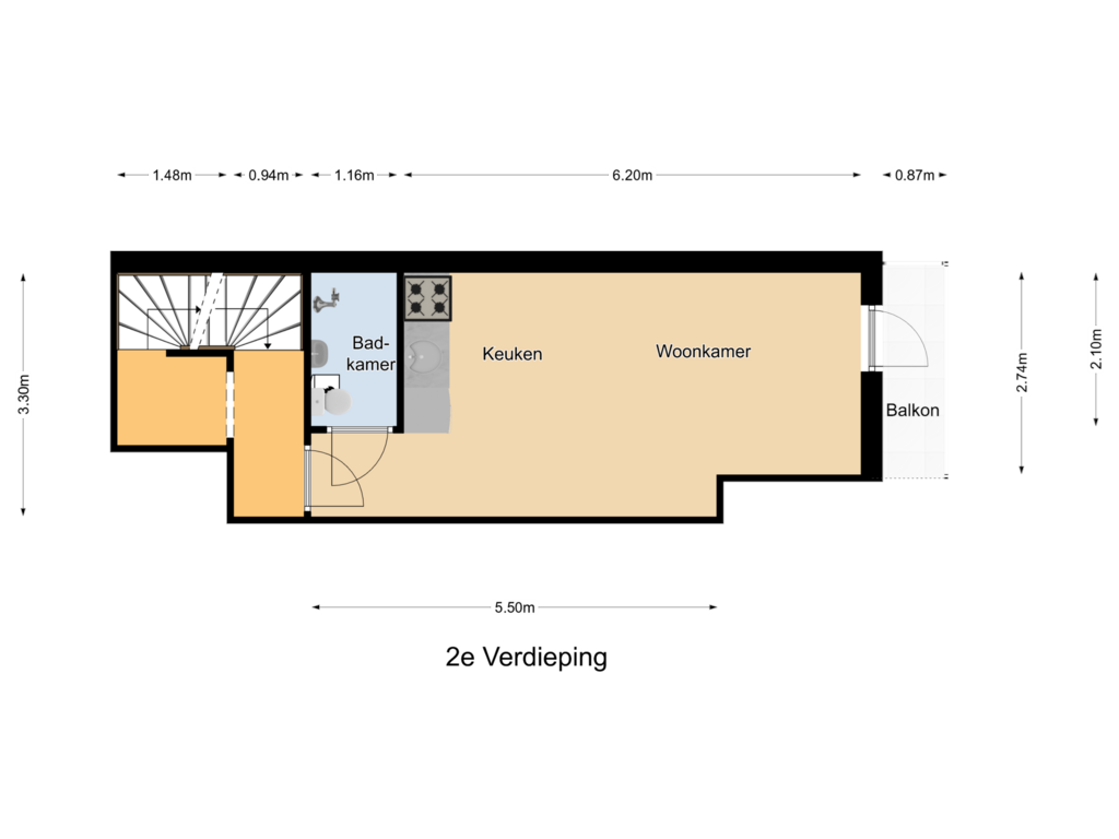 Bekijk plattegrond van 2e Verdieping van Pletterijstraat 87-D