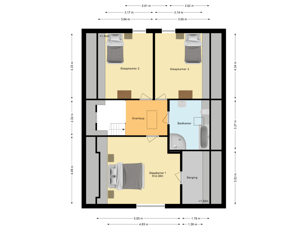 View floorplan of Eerste verdieping of Pastoor Ermenstraat 1