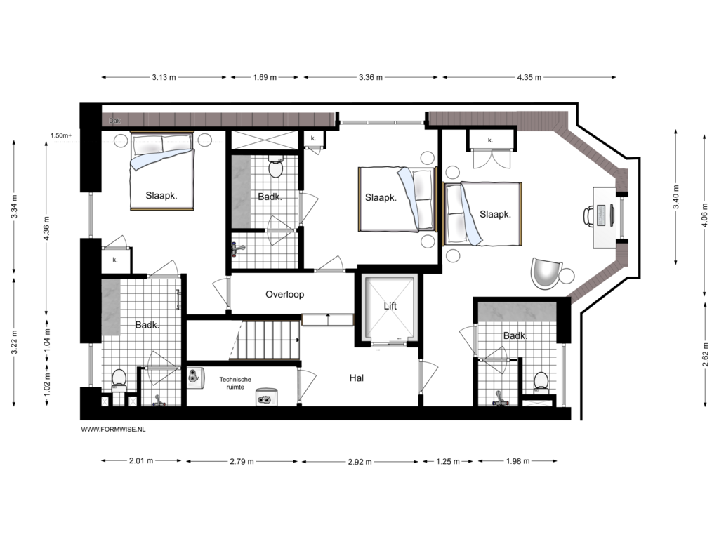 Bekijk plattegrond van 3e Verdieping van Vossiusstraat 55