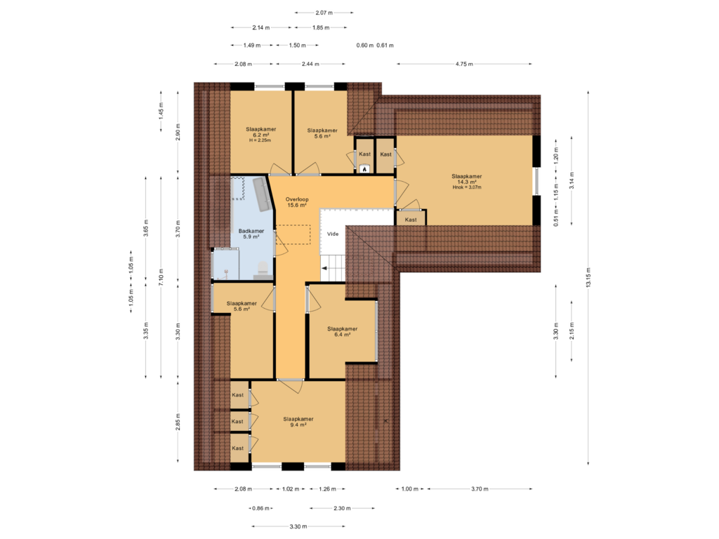 View floorplan of 1e verdieping of De Singel 39-A