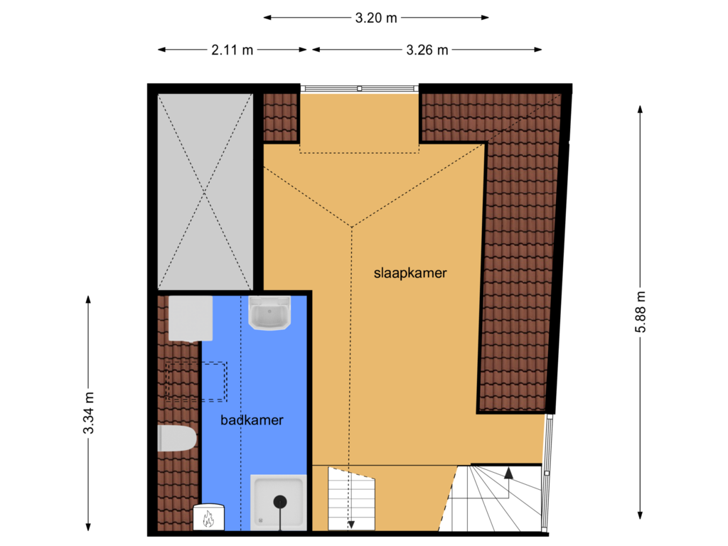 Bekijk plattegrond van 2e verdieping  achterzijde van Prinsenstraat 61