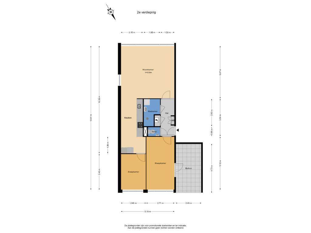 Bekijk plattegrond van 2e verdieping van Binnenhof 128