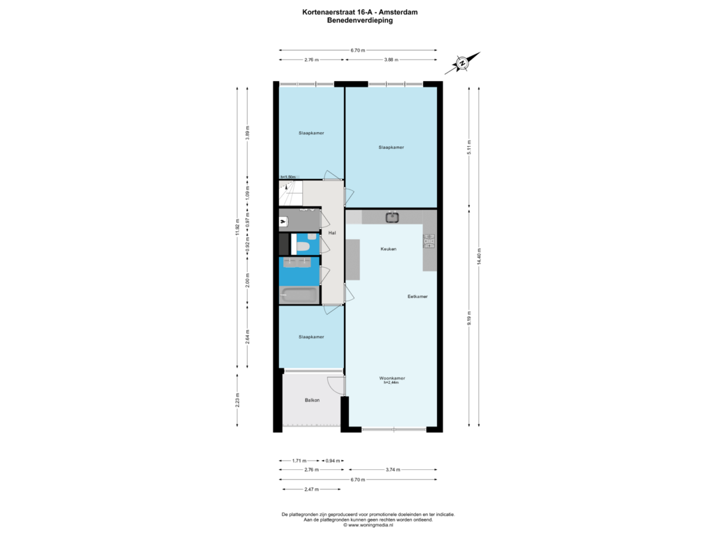 Bekijk plattegrond van Benedenverdieping van Kortenaerstraat 16-A