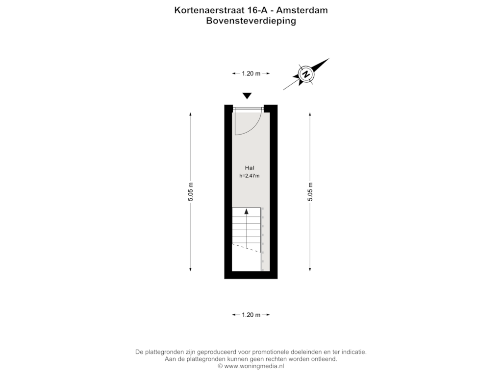 Bekijk plattegrond van Bovensteverdieping van Kortenaerstraat 16-A