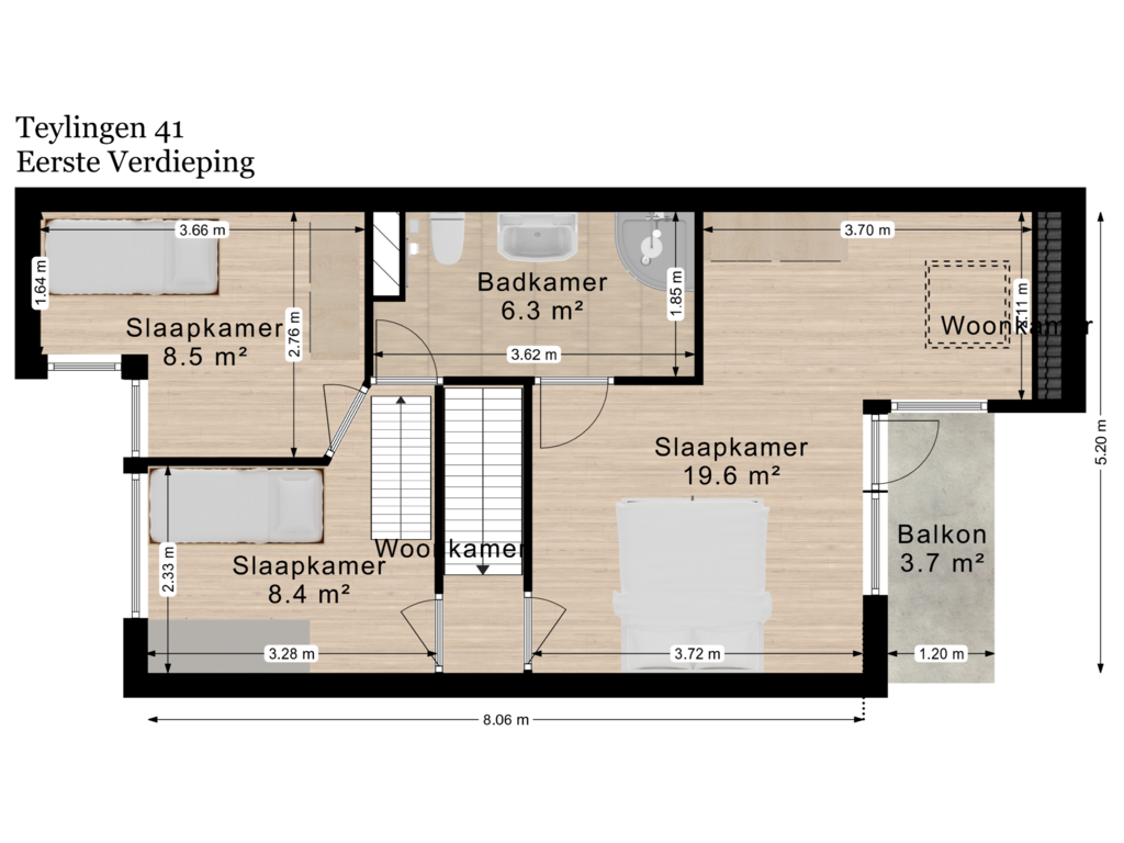 Bekijk plattegrond van Eerste Verdieping van Teylingen 41