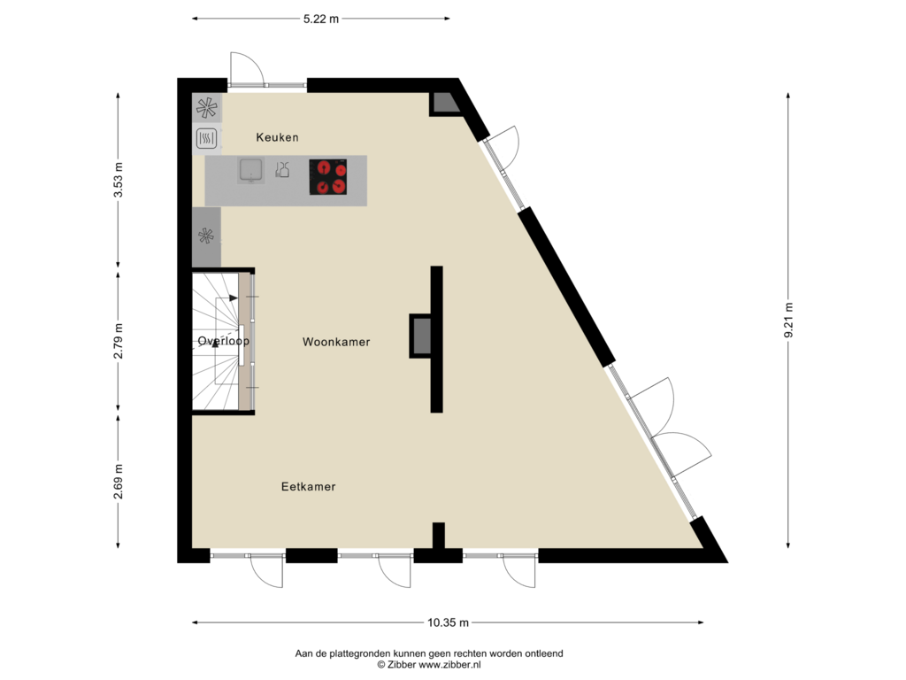 View floorplan of Eerste verdieping of Weteringkade 100