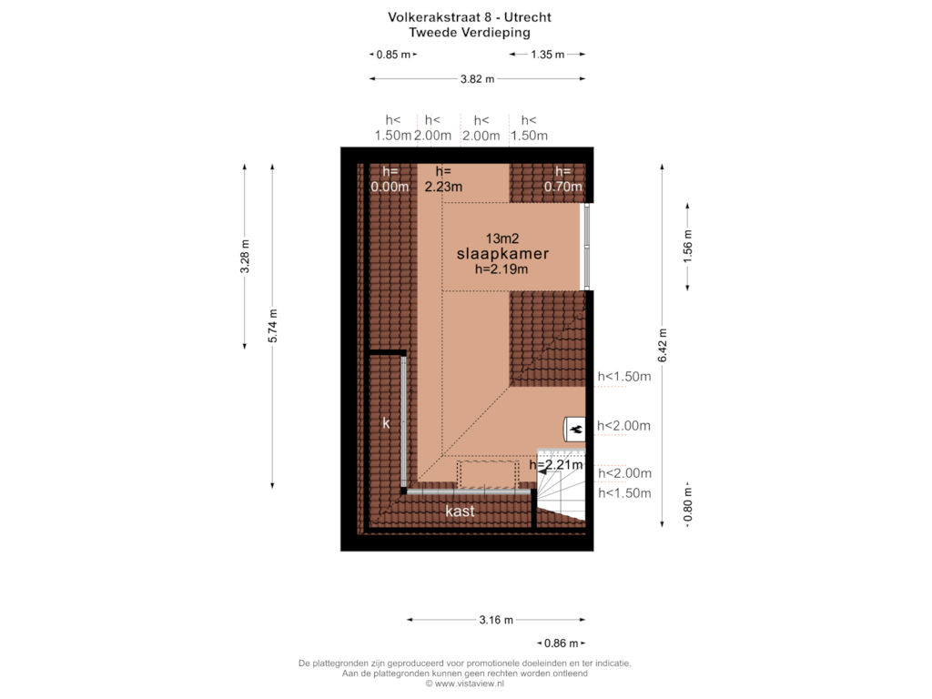 Bekijk plattegrond van TWEEDE VERDIEPING van Volkerakstraat 8