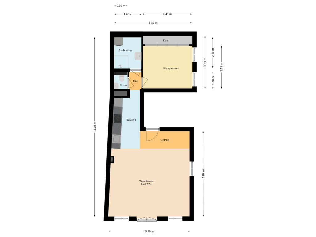 View floorplan of Appartement of Bakenesserstraat 24-D