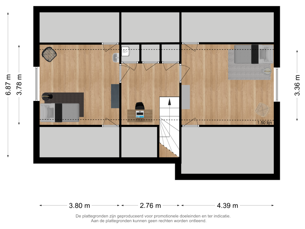 View floorplan of eerste verdieping of Turfstraat 1