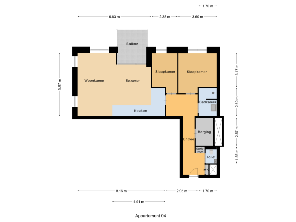 View floorplan of Appartement Zilverlinde Type C of Zilverlinde Appartement type B (Bouwnr. 14)