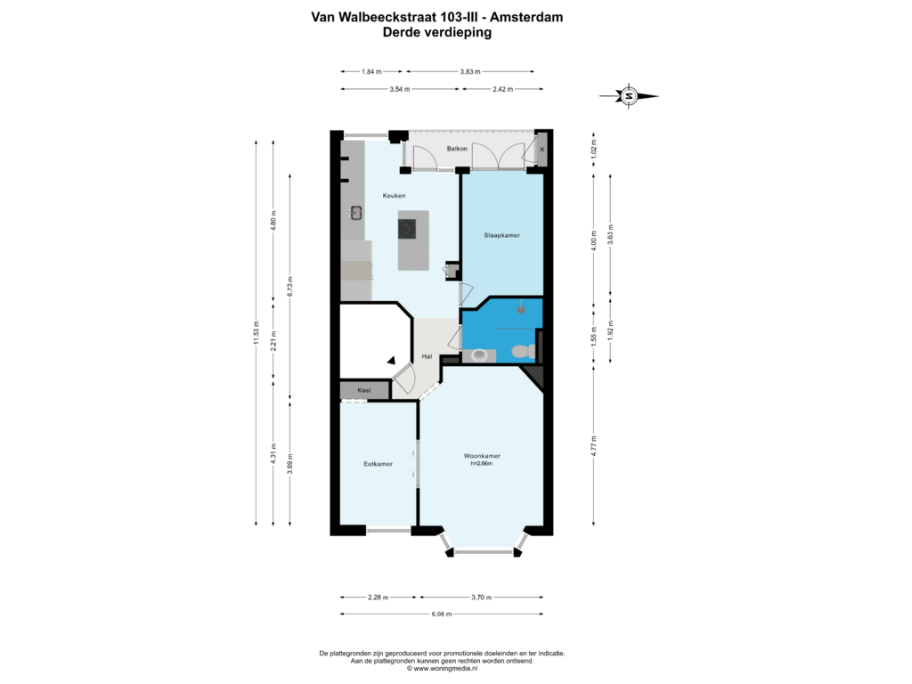 View floorplan of Derde verdieping of Van Walbeeckstraat 103-3