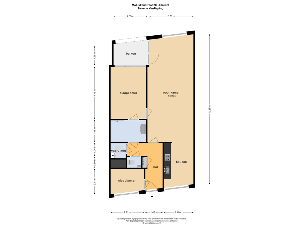 Bekijk plattegrond van Tweede Verdieping van Molukkenstraat 30