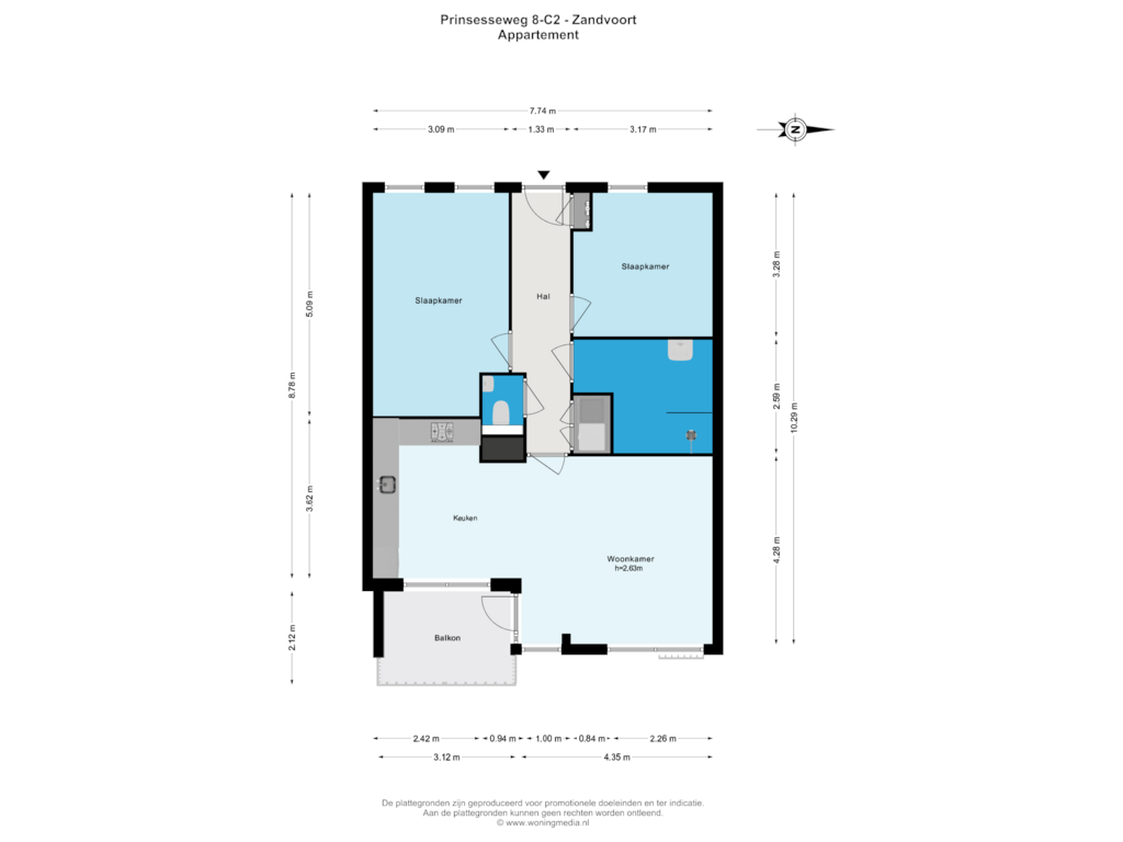 Bekijk plattegrond van Appartement van Prinsesseweg 8-C2