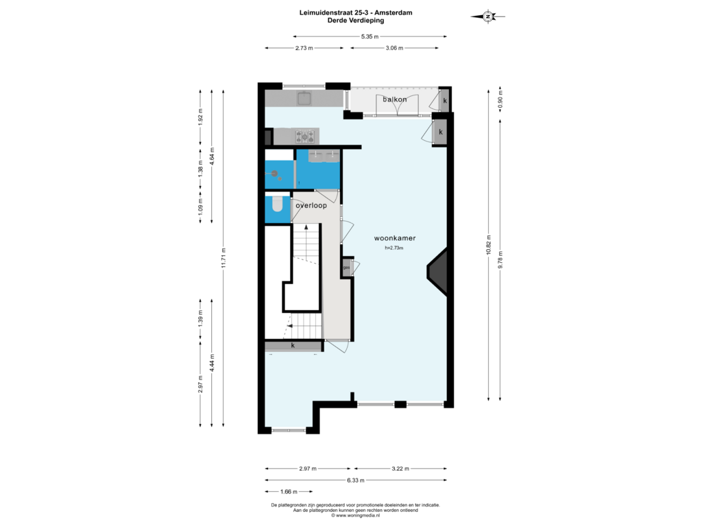 Bekijk plattegrond van Derde Verdieping van Leimuidenstraat 25-2