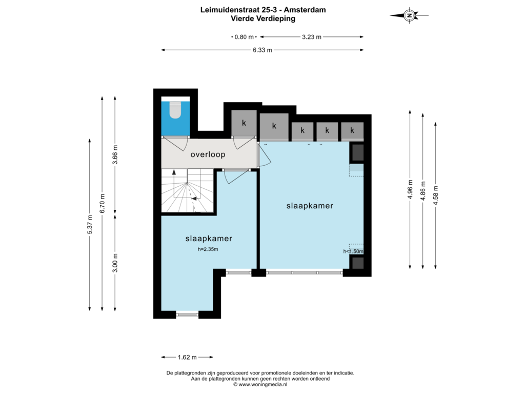 Bekijk plattegrond van Vierde Verdieping van Leimuidenstraat 25-2