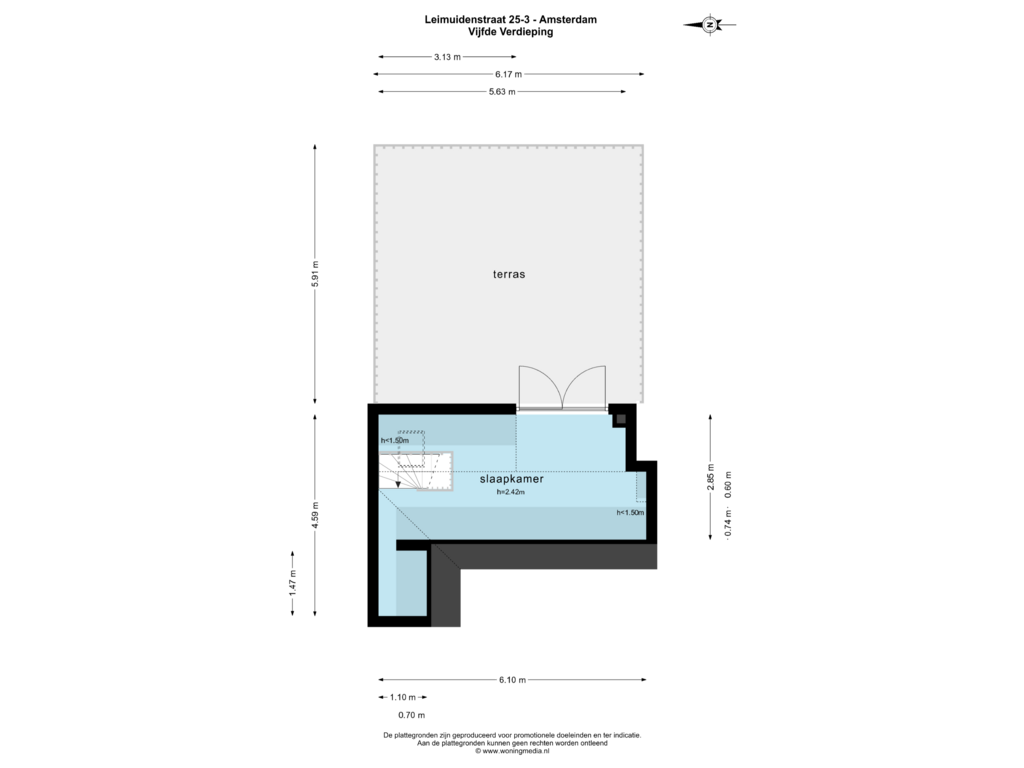 Bekijk plattegrond van Vijfde Verdieping van Leimuidenstraat 25-2