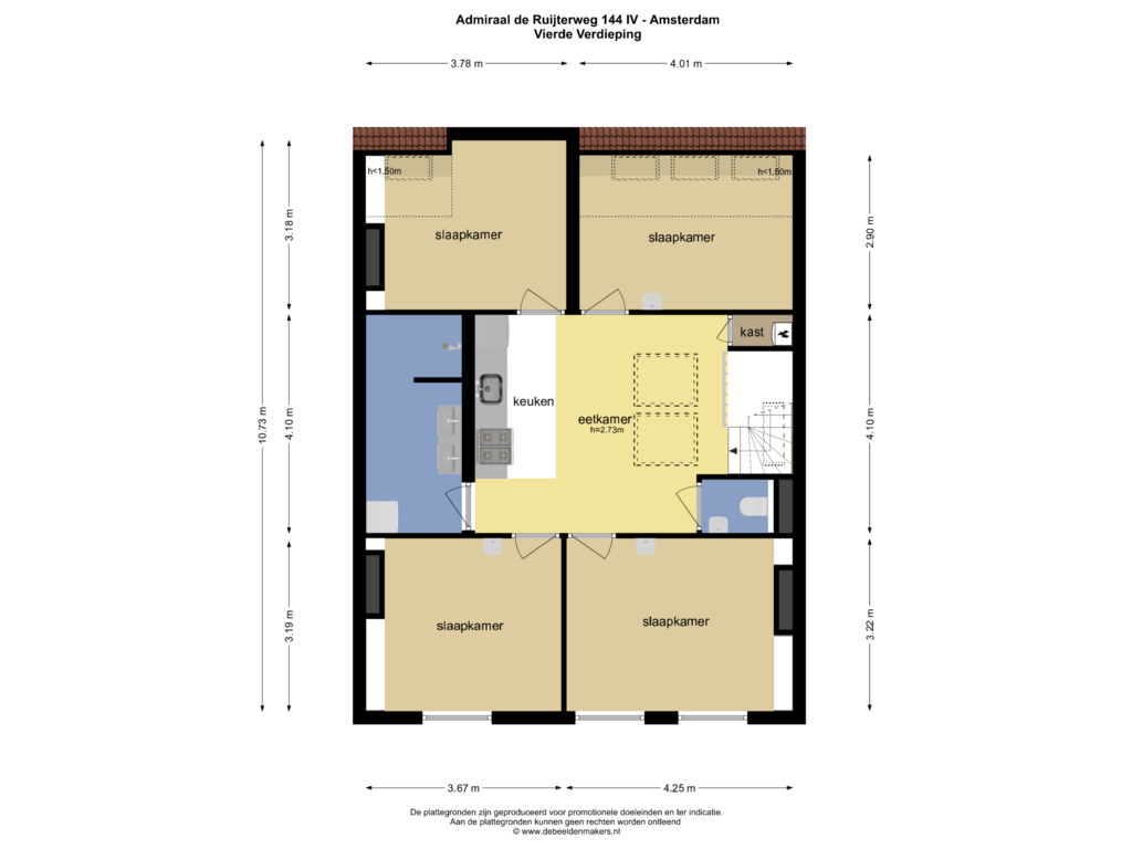 Bekijk plattegrond van Vierde Verdieping van Admiraal De Ruijterweg 144-4