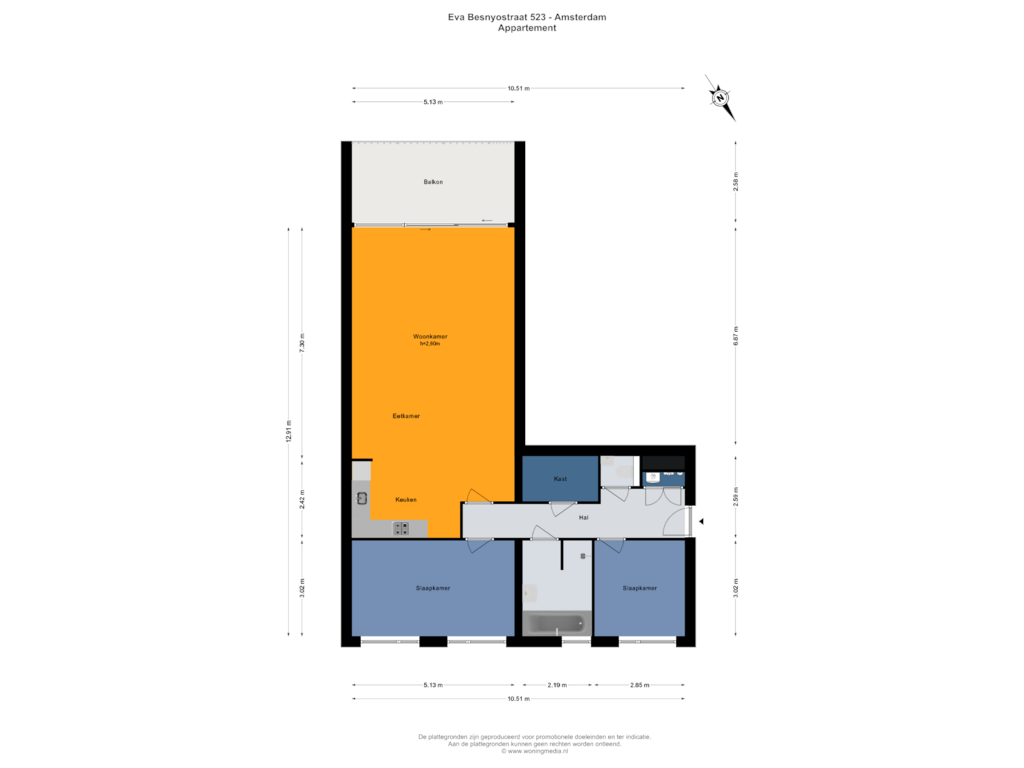 View floorplan of Appartement of Eva Besnyöstraat 523