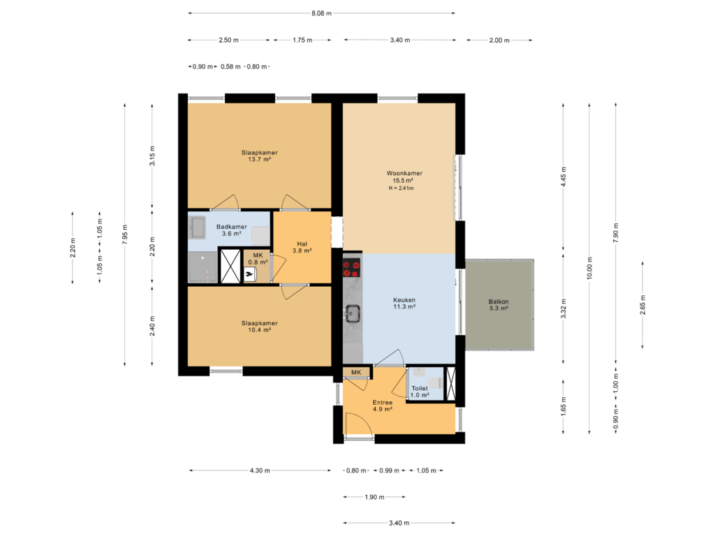 Bekijk plattegrond van Appartement van Romkeslaan 49