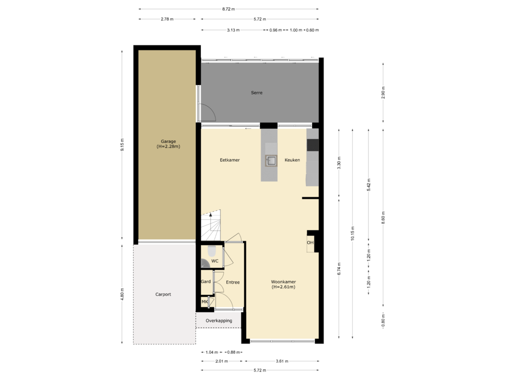 Bekijk plattegrond van begane grond van Hollemarestraat 76