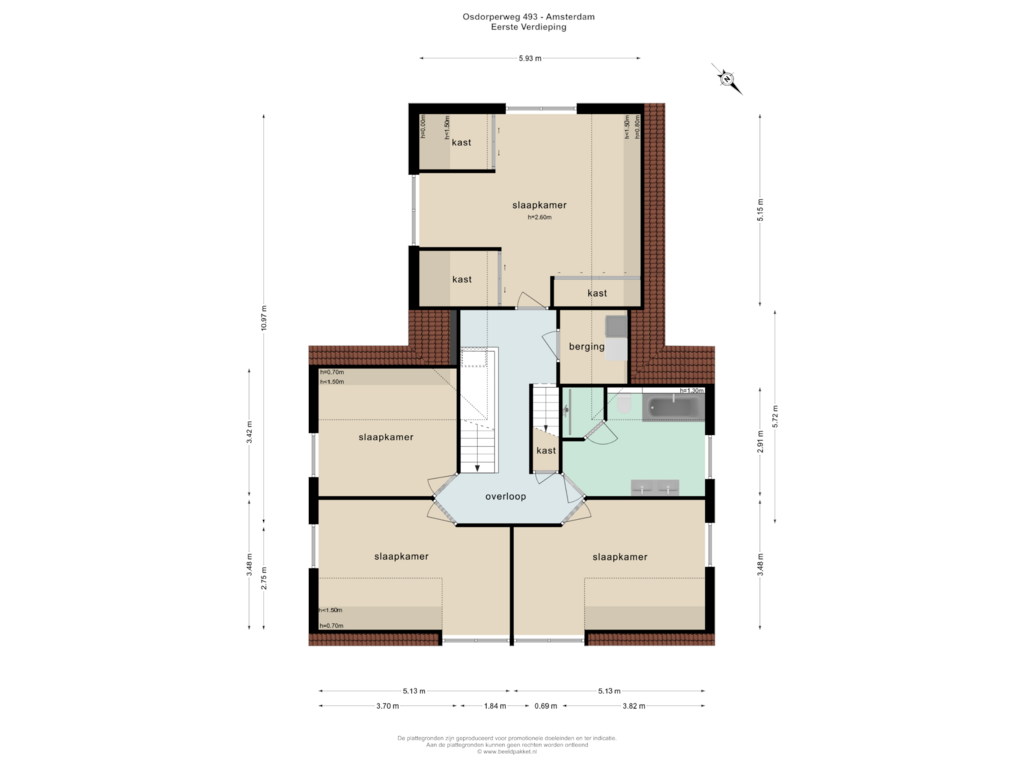 View floorplan of EERSTE VERDIEPING of Osdorperweg 493