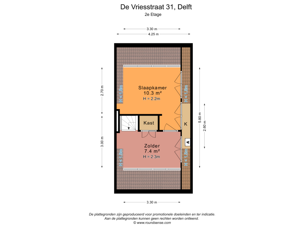 View floorplan of 2e Etage of De Vriesstraat 31