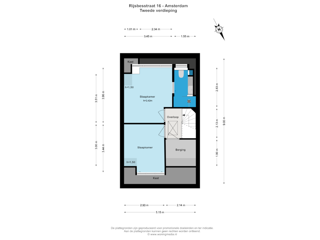 View floorplan of Tweede verdieping of Rijsbesstraat 16