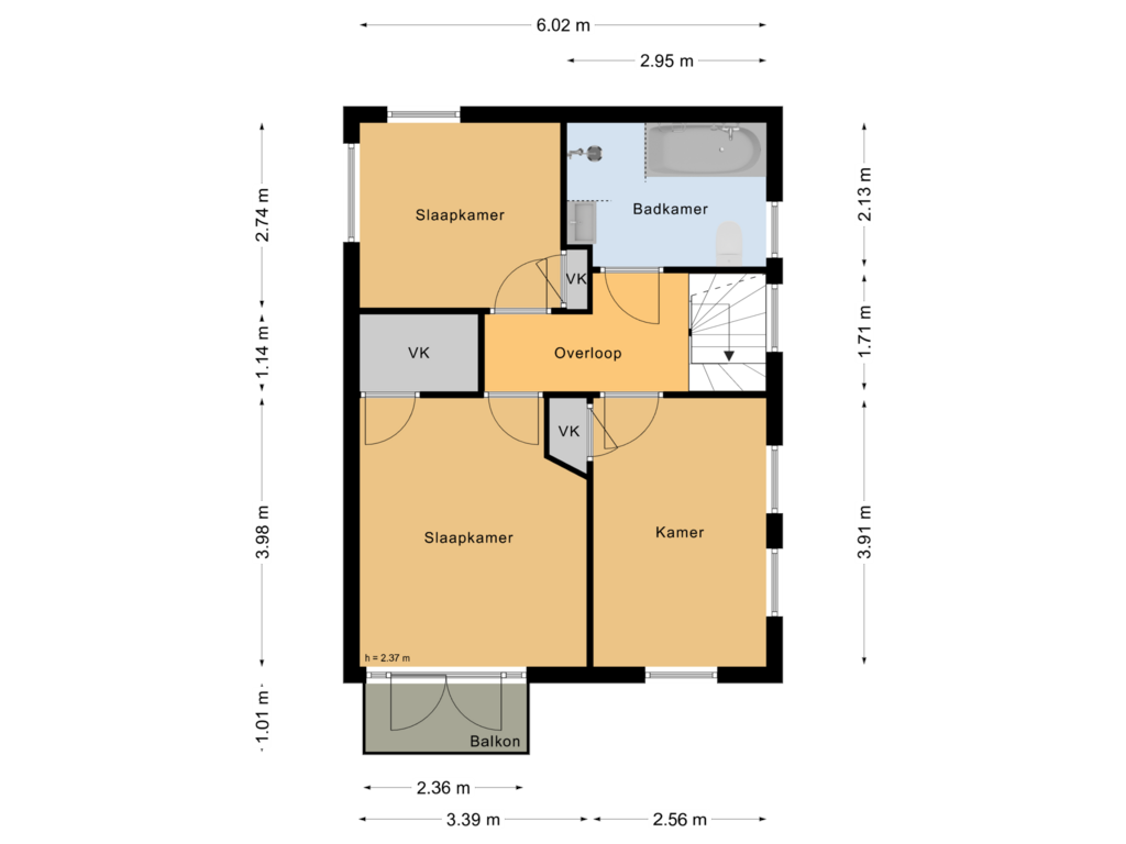 View floorplan of Eerste verdieping of Burg. Lovinkstraat 73