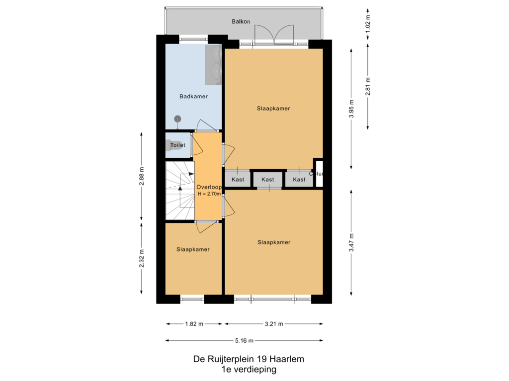 View floorplan of 1e Verdieping of De Ruijterplein 19